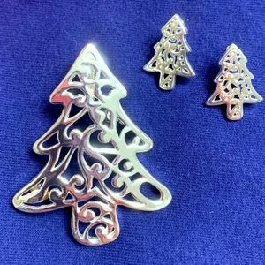 Silver XmasTree Pin & Earrings